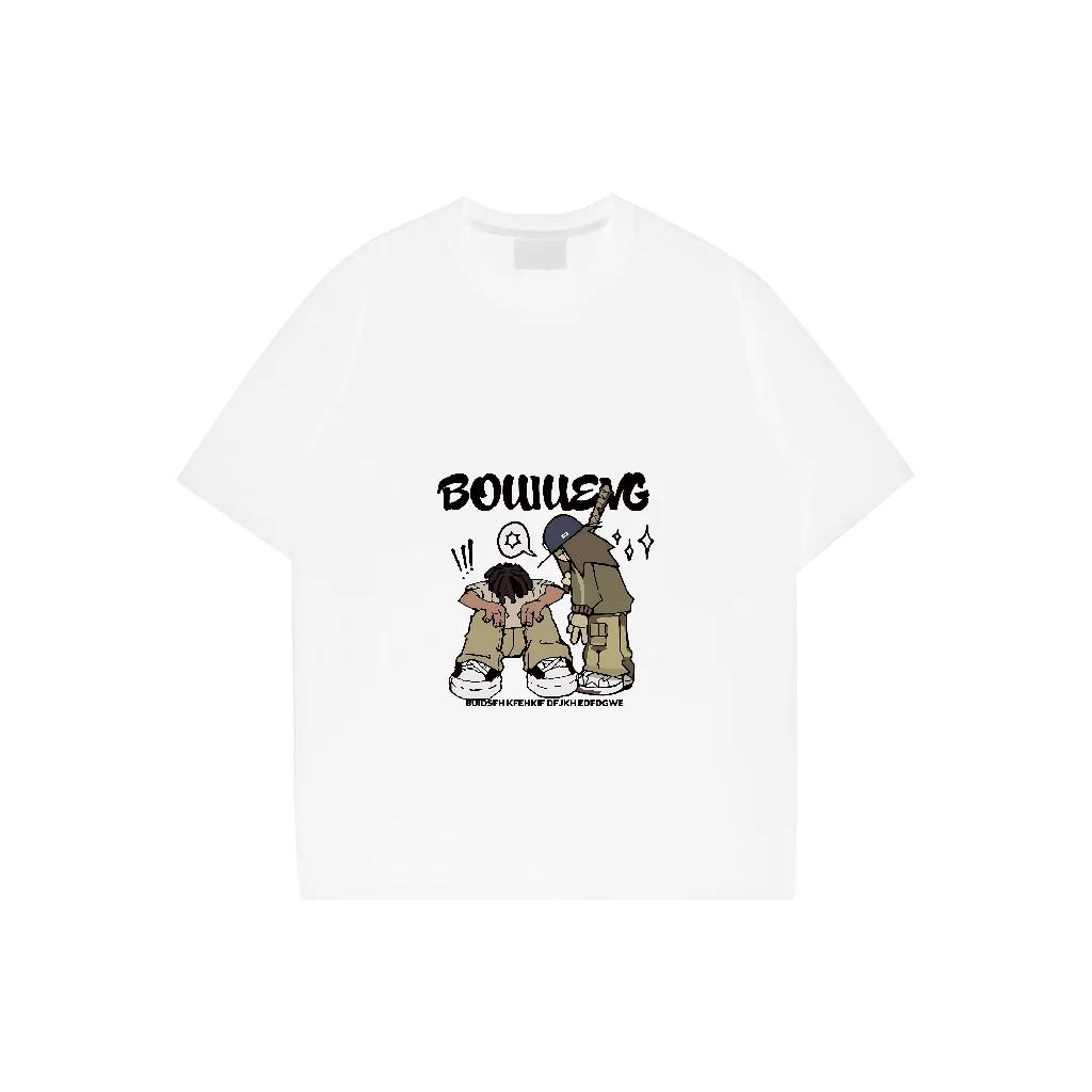 Bărbați tricou bumbac supradimensionat scrisoare streetwear hip hop Harajuku vintage doi băieți grafic mânecă scurtă topuri estetice îmbrăcăminte