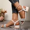 Mode Elegante Eckige Zehen Silber Glitzer Dekoration Riemchensandalen Damen Mittelhohe Absätze Sandalen Mode Knöchelriemen Party Kleiderschuhe