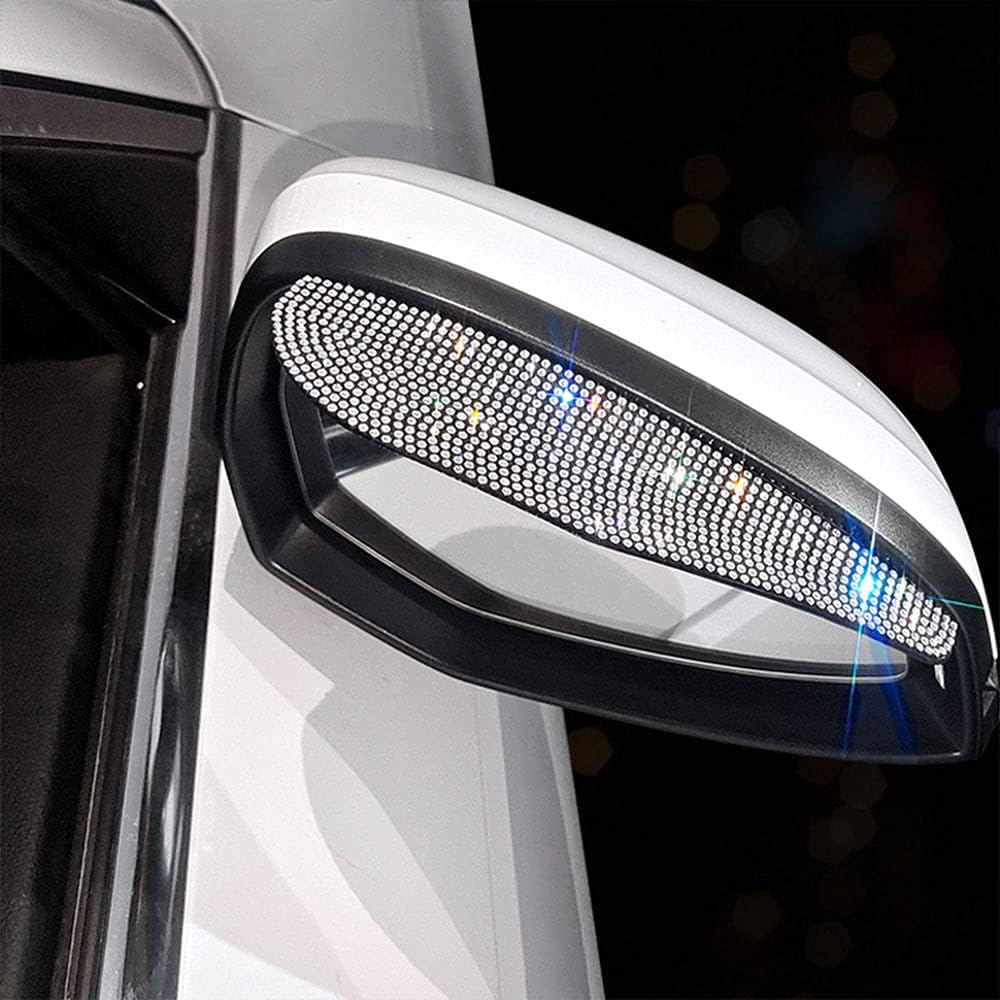 Car Rear View Mirror Rain Eyebrows, 2PCS Bling Crystal Rear View Mirror Rain Visor Shade Blocker Cover Car Side Mirror Accessories (Silver)
