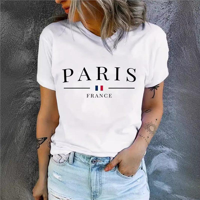

Unisex Paris Print Casual Short Sleeve T-Shirt M