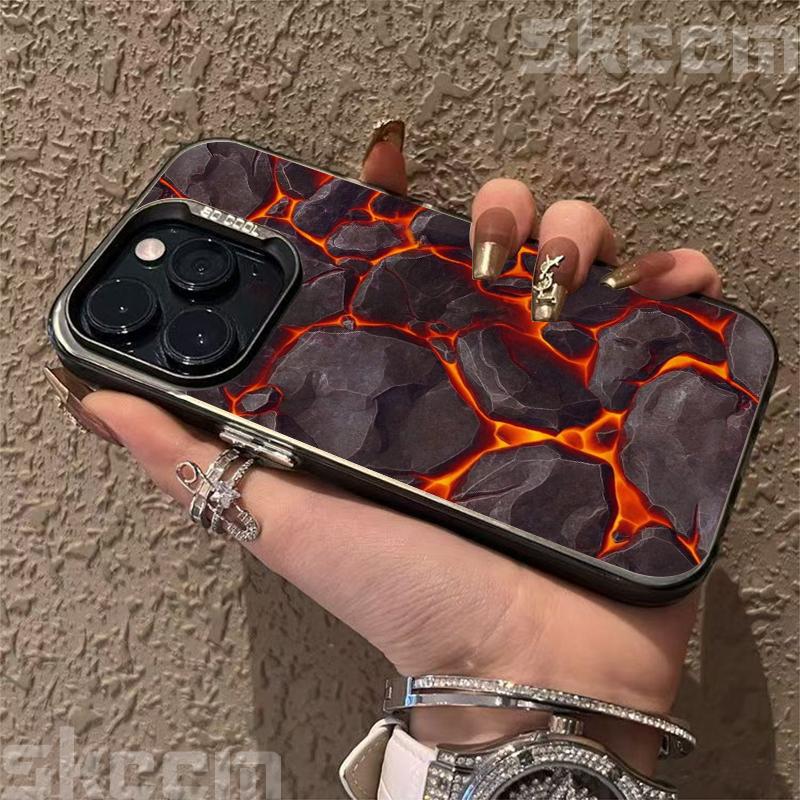 Creative Volcanic Magma Electroplate Silver IMD Case For iPhone 16 15 14 Pro Max Plus 11 12 13 Pro 7 8 Plus X XS XR Hard Cover