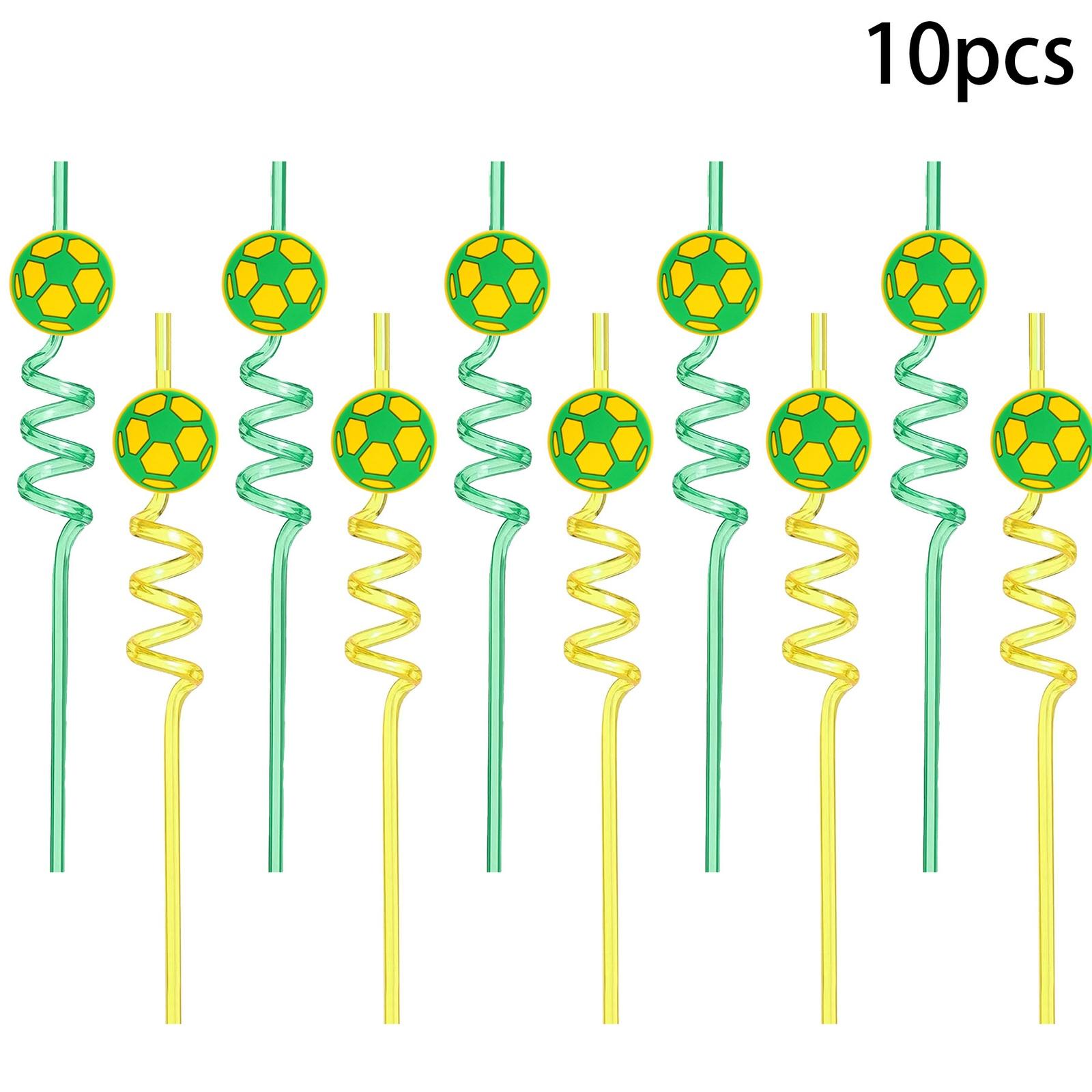 Football Themed Cartoon Spiral Straw Set with Creative Design 10PC One Size зелёный