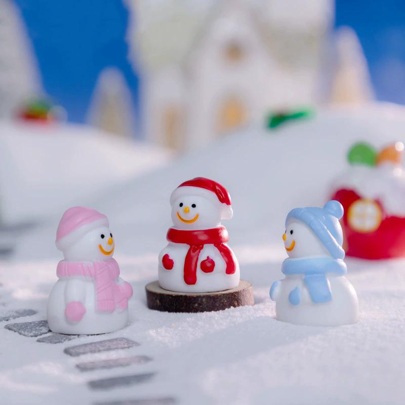 WTEMPO 12PCS 6-Color Cute Christmas Scarf Snowman Shaped Ornaments Micro-landscape Snow Scene Decorations DIY Festive Home Desktop & Car Decorations
