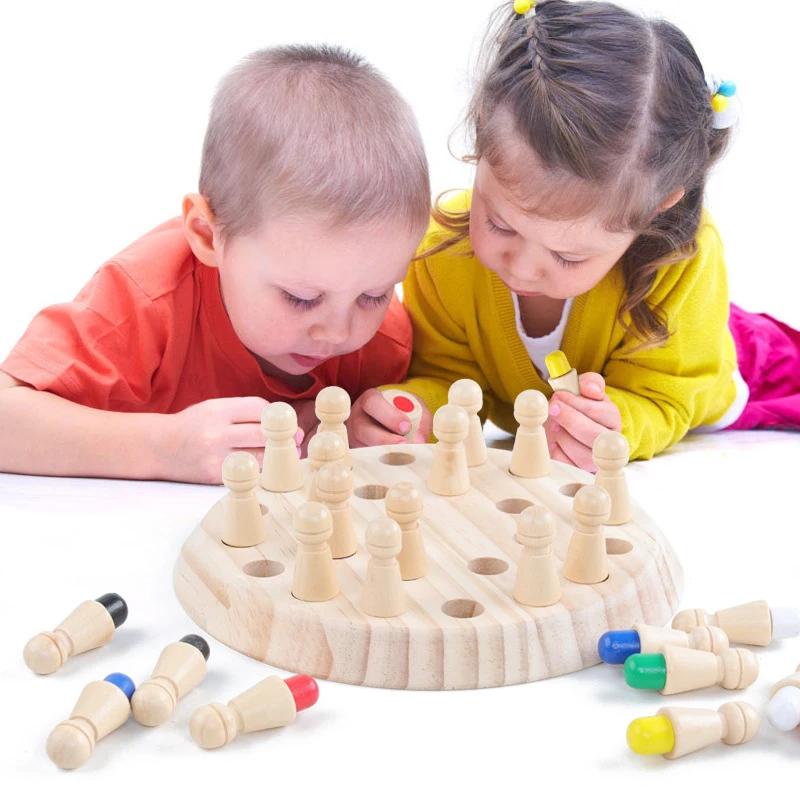 Montessori Educational Kids Wooden Memory Match Stick Chess Game Fun Block Board Game Color Cognitive Ability Toy for Kids Gift