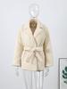 Women's Collar Tied Waistband Jacquard Thick Jacket Top