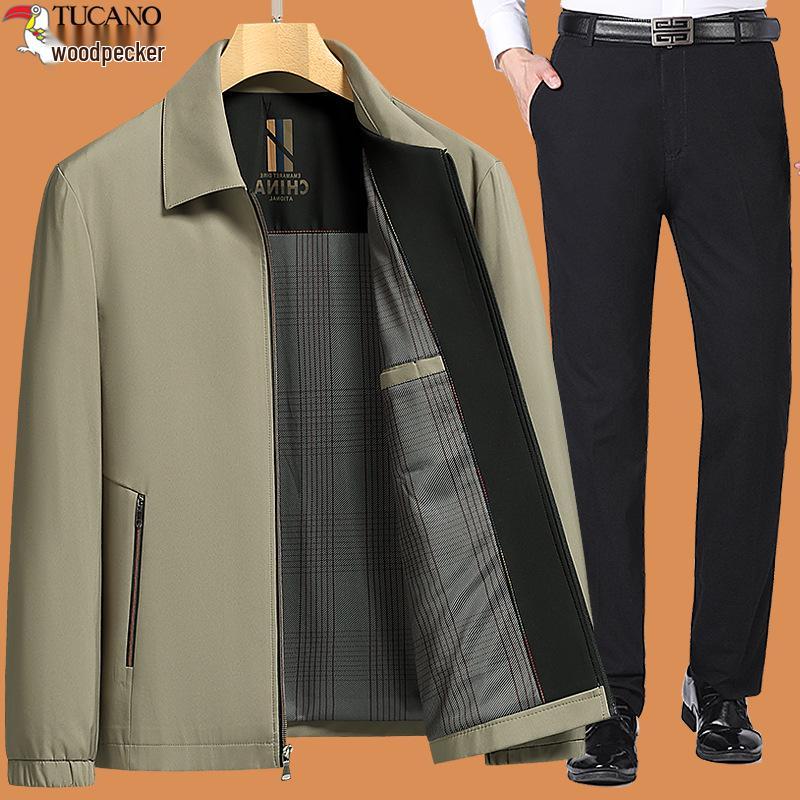 Woodpecker 2025 Dad Outerwear Set: Men's Spring and Autumn Jacket for Middle-Aged and Elderly