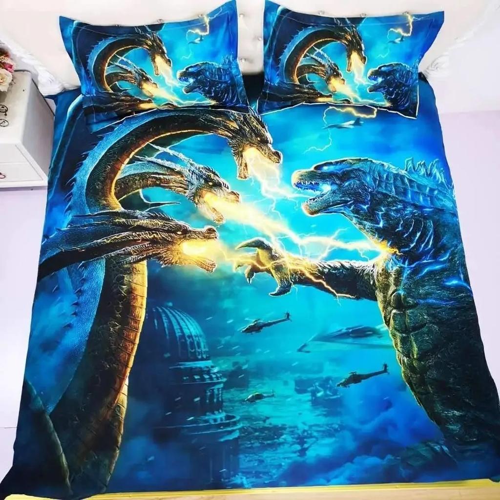 Ice Fire Dragon Duvet Cover Set for Boys Oriental Beast Bedding Set Eastern Auspicious Animals Fairy Tale Comforter Cover