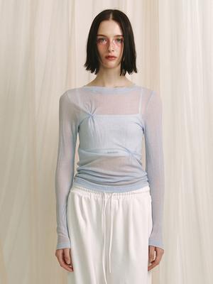 MEENDERI Pinched See-Through Top - Sky Blue