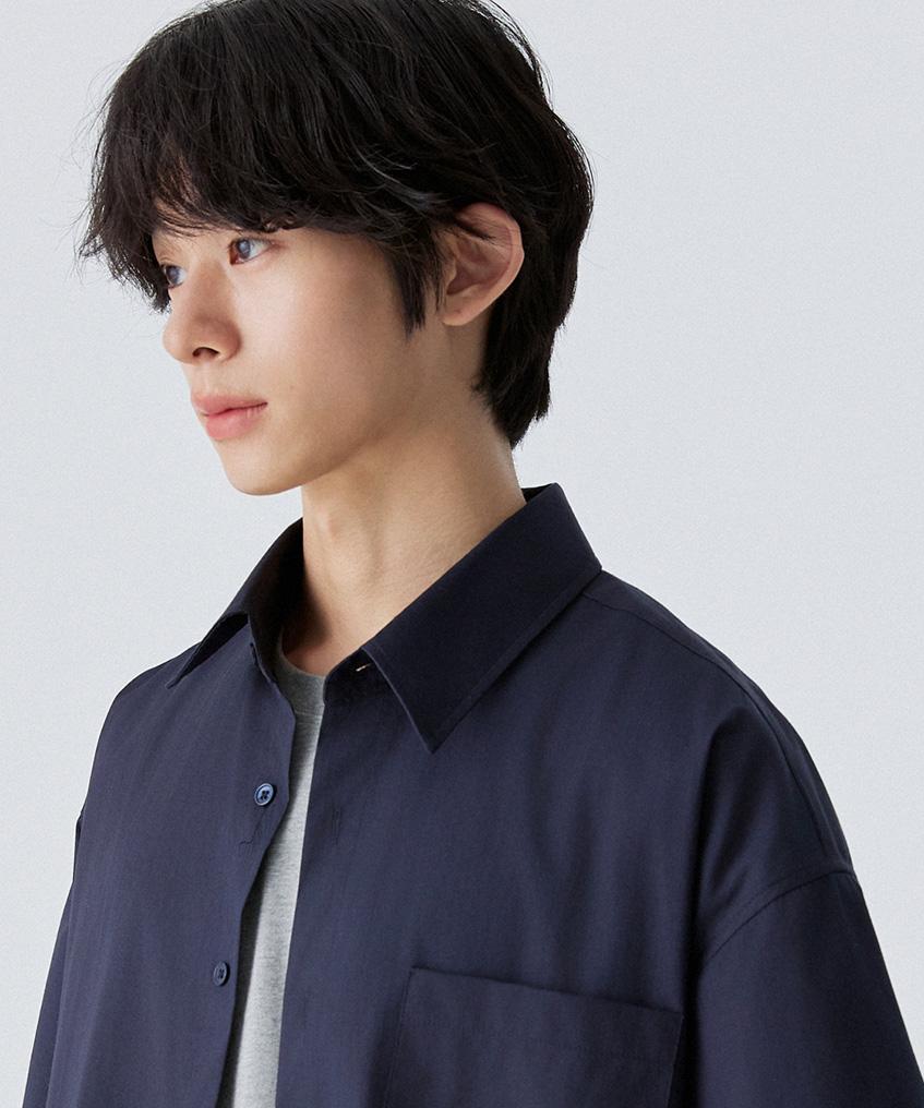 STENDS [M~4Xl] Flow Cotton Short Sleeve Shirt_Navy