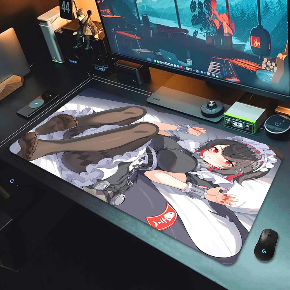 Gaming Mouse Pad with Antislip Base and Stitched Edges Anime Girl with Shark Print Desk Mat for PC Laptop Gaming