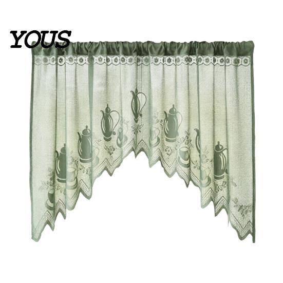 Retro Lace Curtain Half Curtain, Adjustable Lift Structure, Embroidery Floral Sheer Coffee Dustproof Window Screen