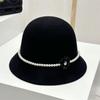 Solid Color Flower Topper Hat Pearl Woolen Bucket Hat Elegant Fisherman Hat  Girl