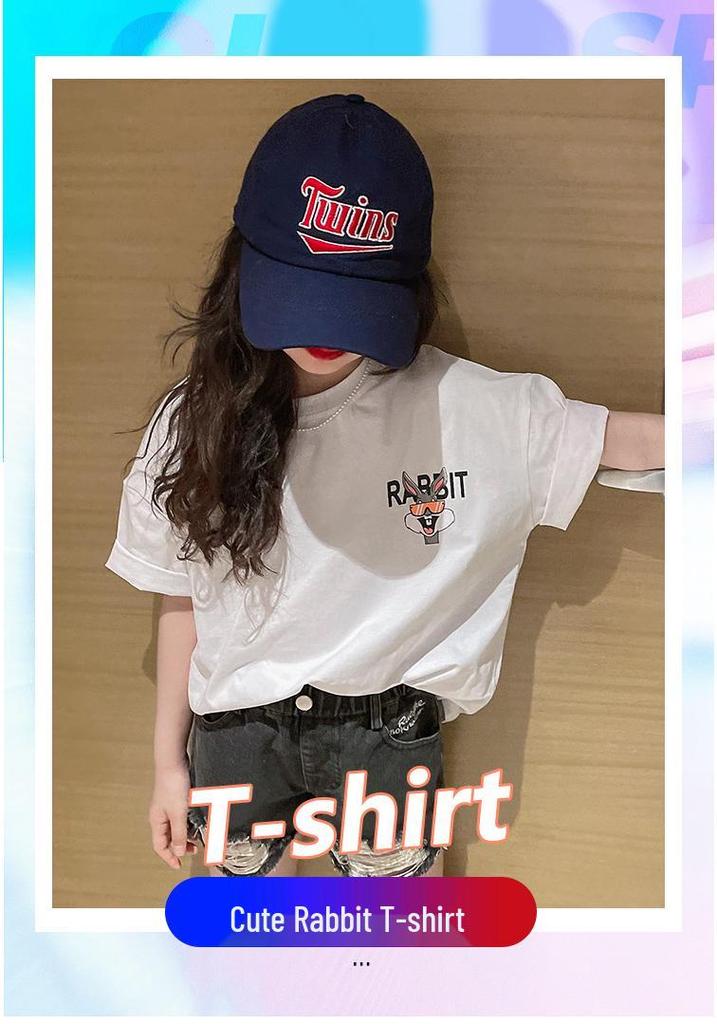 Trendy Summer Girls' Short-Sleeve T-shirt - Medium & Large Sizes