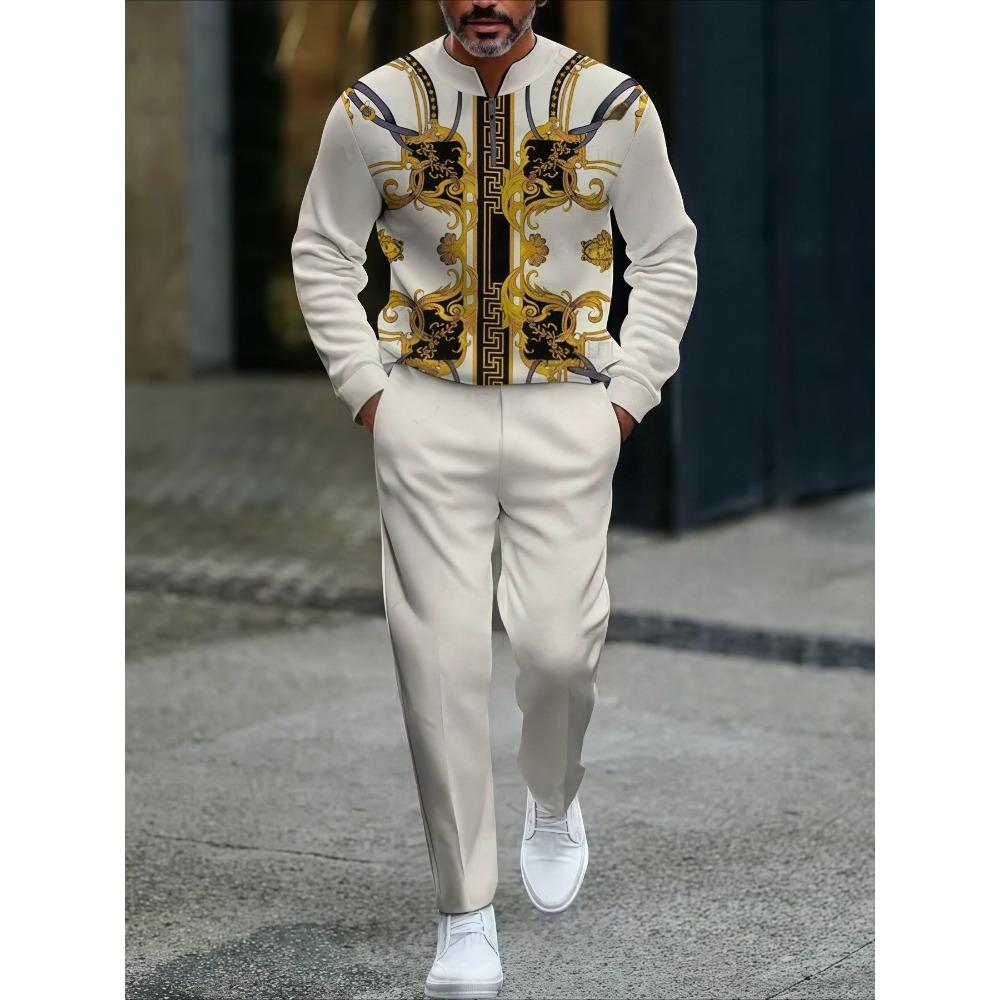 Spring Autumn Fashion Streetwear Men's Long-Sleeved Half-Zipper Stand-Up Collar Men's Casual Sportswear Two-Piece set