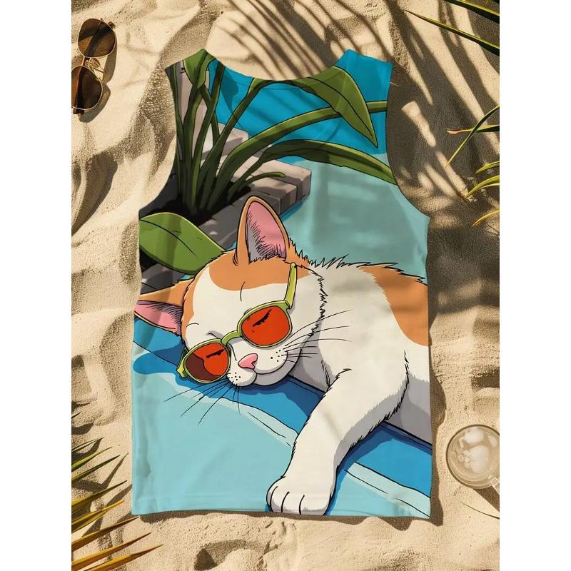 Summer Round Neck Funny Animal Pattern 3D Printed Top Fashionable Casual Sleeveless Women's Tank Tops