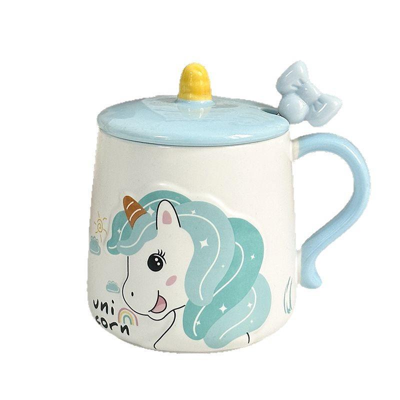 Cute Rainbow Unicorn Ceramic Mug with Lid Spoon Girl Heart Drink Water Cup Office Coffee Cup Gift