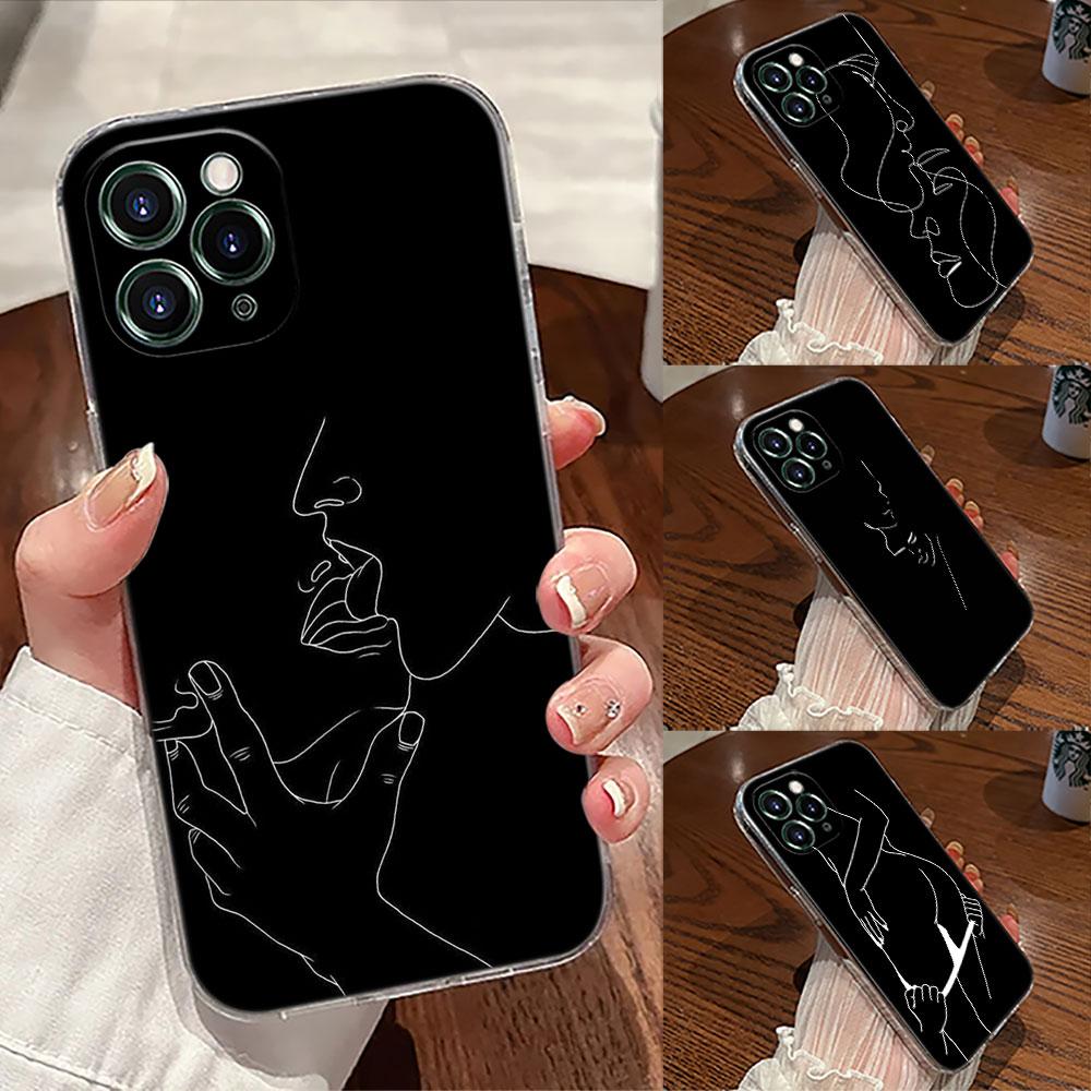 Sexy Line Art Lover Couple Kiss Case For Apple iPhone 17 16 15 14 13 12 11 Pro Max 16 Plus 16E 17Air 17Pro Phone Cover Silicone