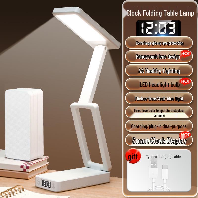 Rechargeable LED Desk Lamp: Dual-Use Eye Protection for Reading & Writing, Multifunctional Night Light for Dorm or Bedroom.