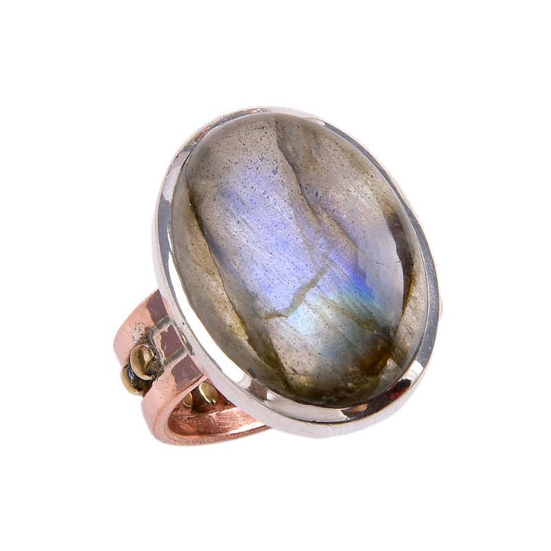 Natural Labradorite Gemstone 925 Solid Silver Jewelry Ring Two Tone S.6.5 F7k26
