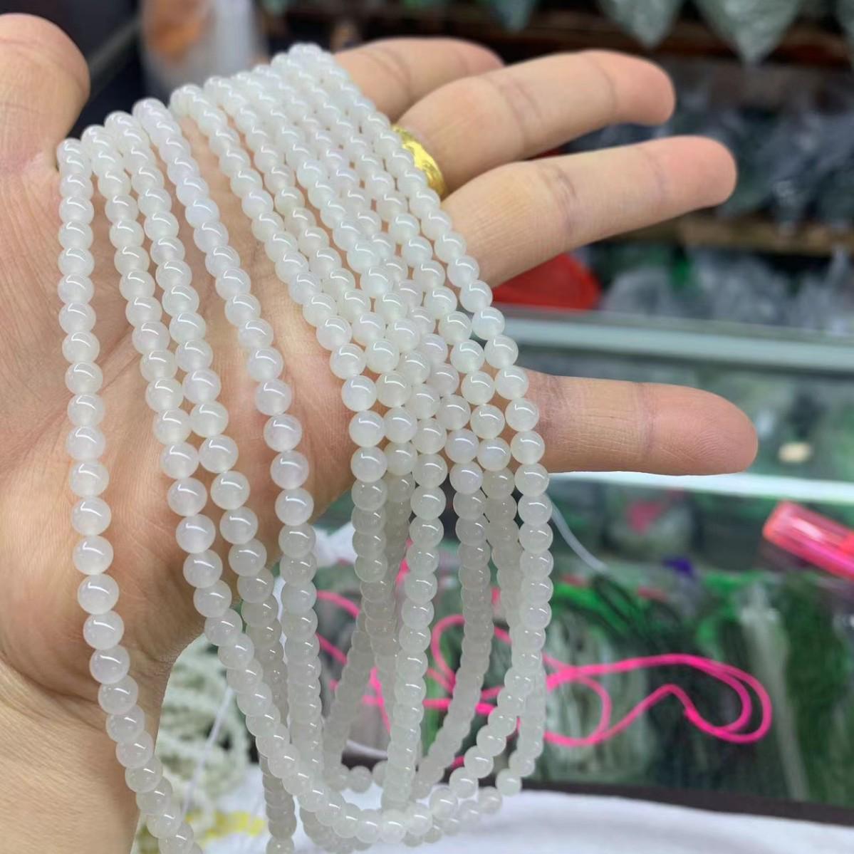 Hetan White Jade 4mm Round Bead Buddhist Mala - Pure and Lustrous without Impurities.