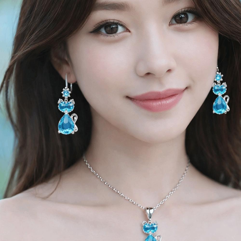 Trendy Crystal Pendant Necklace Zinc Zinc Alloy Cute Cat Jewelry Fashion Elegant Jewelry Sets  For Woman