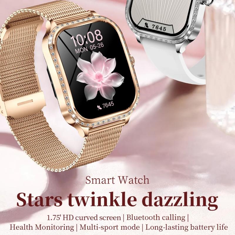 2025 Ny Mote Smart 1.75" HD Skjerm Klokke Kvinner AMOLED Buet Skjerm IP68 Vanntett Helse Anrop Smartklokke Apple Watch Damer for Dame Gave