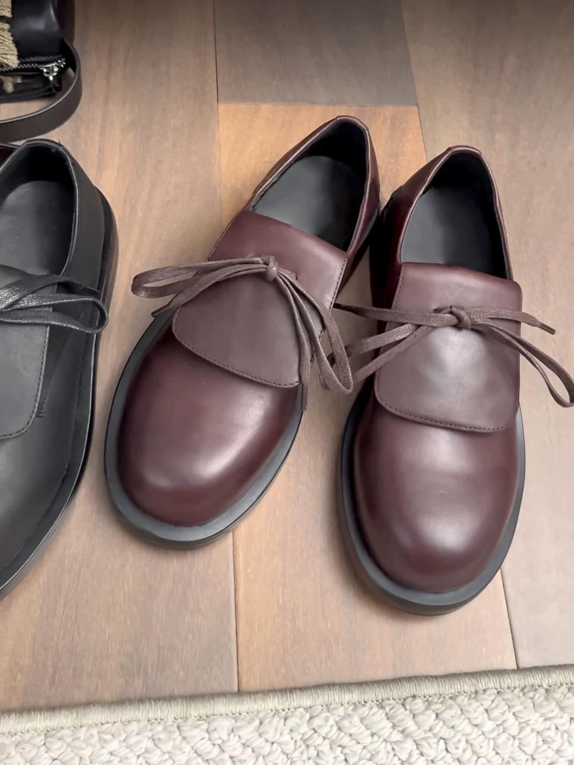 

Genuine leather niche ugly cute big head bow deep mouth small leather shoes women s autumn and winter thick heel thick sole round head loafers sin 40 бордовый