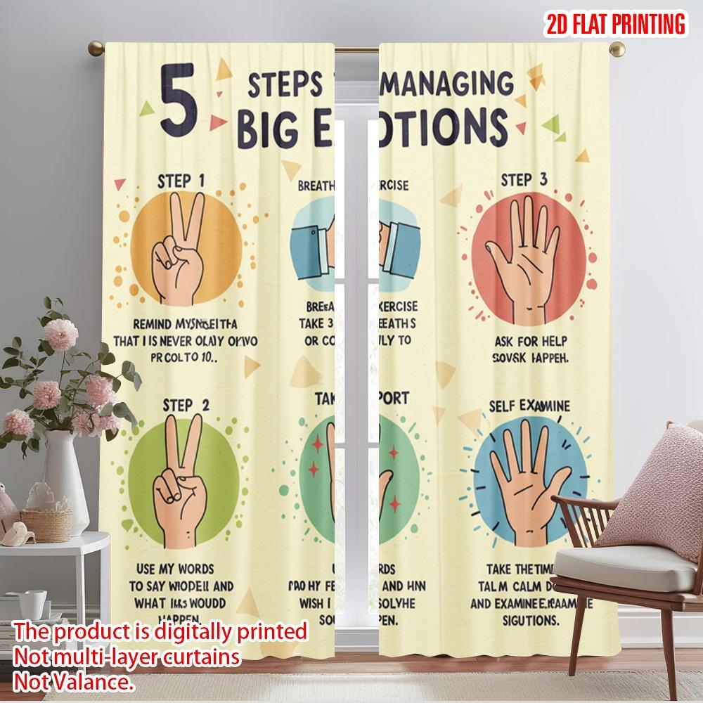 

2pcs 2D flat printing Curtain Emotional Management Steps Calm Down Polyester Without Electricity All Season Party & Holiday 52.50×116.00 CM 2pcs