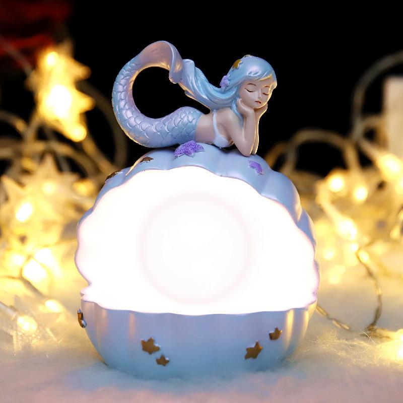 Night Lamp Warm Light Battery Powered Cartoon Cute Shell Shaped Mermaid