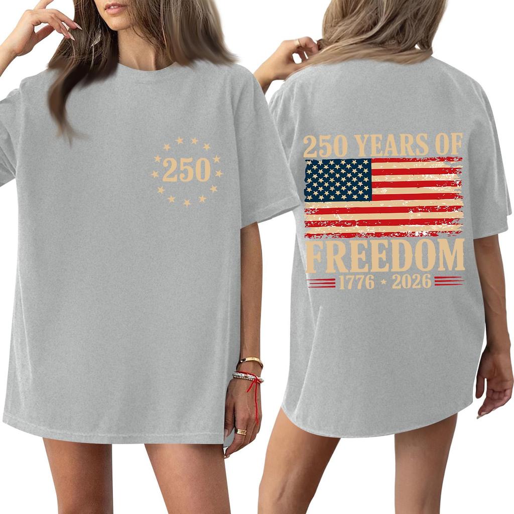 Women's Fashionable Casual Short-Sleeve Round Neck Printed T-Shirt For The 250th Anniversary Of The Founding Of The United States