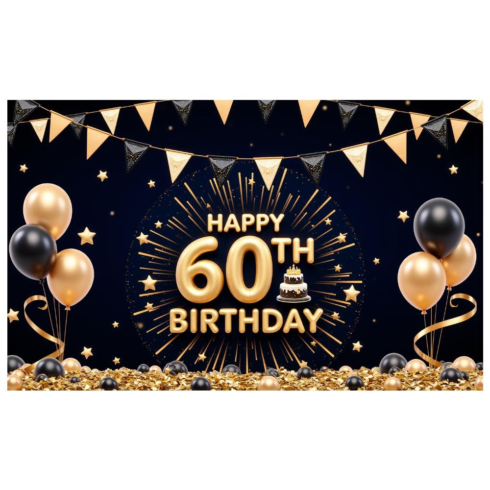 Milestone Birthday Backdrop Gold Glitter Adult Birthday Backdrop 60th Celebration Banner Cake Graphic 60th Birthday Display