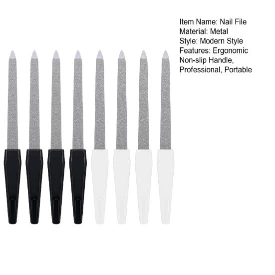 8Pcs Double-sided Metal Nail File with Ergonomic Non-slip Handle Professional Men Women Stainless Steel Gel Acrylic Fingernail File Emery Board