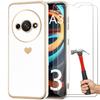 Case + Tempered Glasses - E.F.Connection - for Xiaomi Redmi A3 - Shockproof Protection - Heart Pattern - White