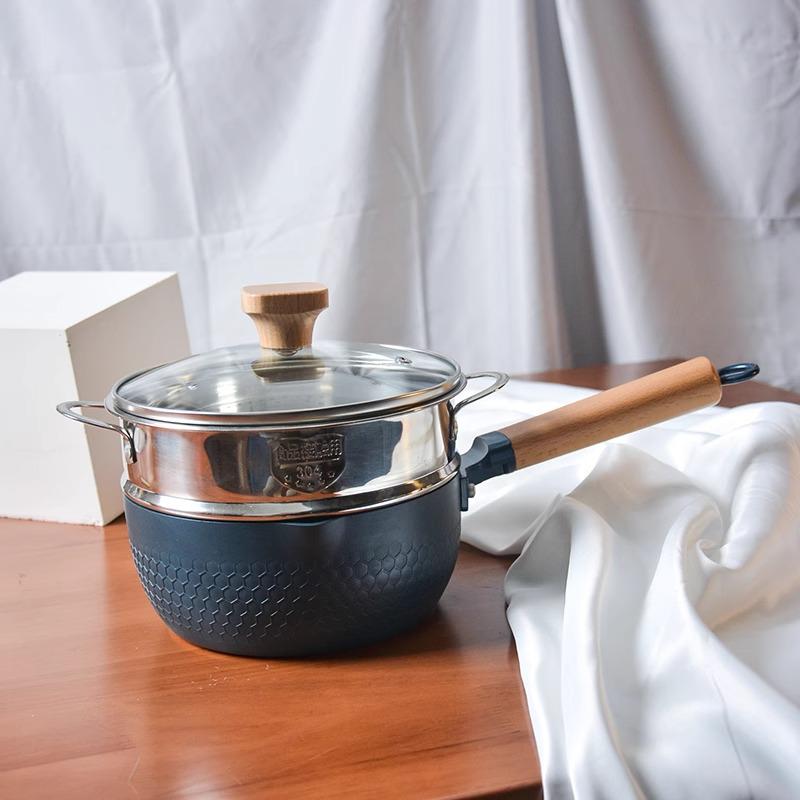 

Плоская кастрюля в японском стиле с антипригарным покрытием и пароваркой Golden Hammer Pattern, подходит для супов, молока и индукционных плит 18cm Flat Pot