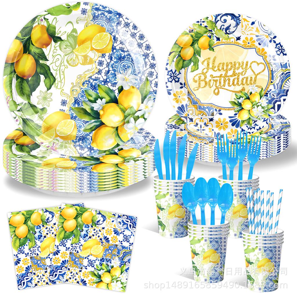 Lemon Birthday Theme Party Supplies Birthday Decoration Party Atmosphere Layout Props Tableware Banners Tablecloth