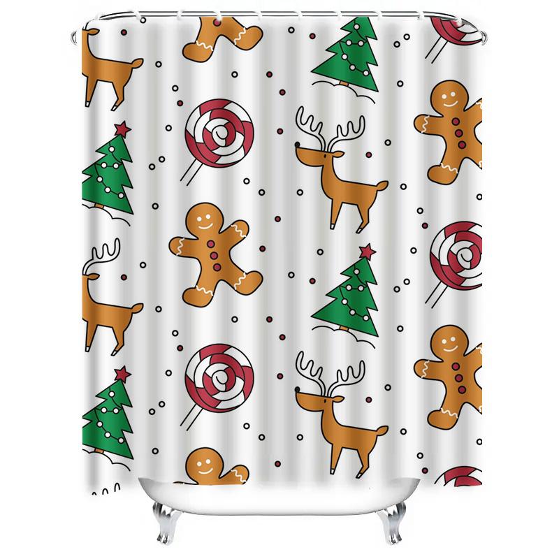 TU Cartoon Christmas Shower Curtain Cute Holiday Festive Bathroom Decor Holiday Decor Xmas Pattern Waterproof Fabric
