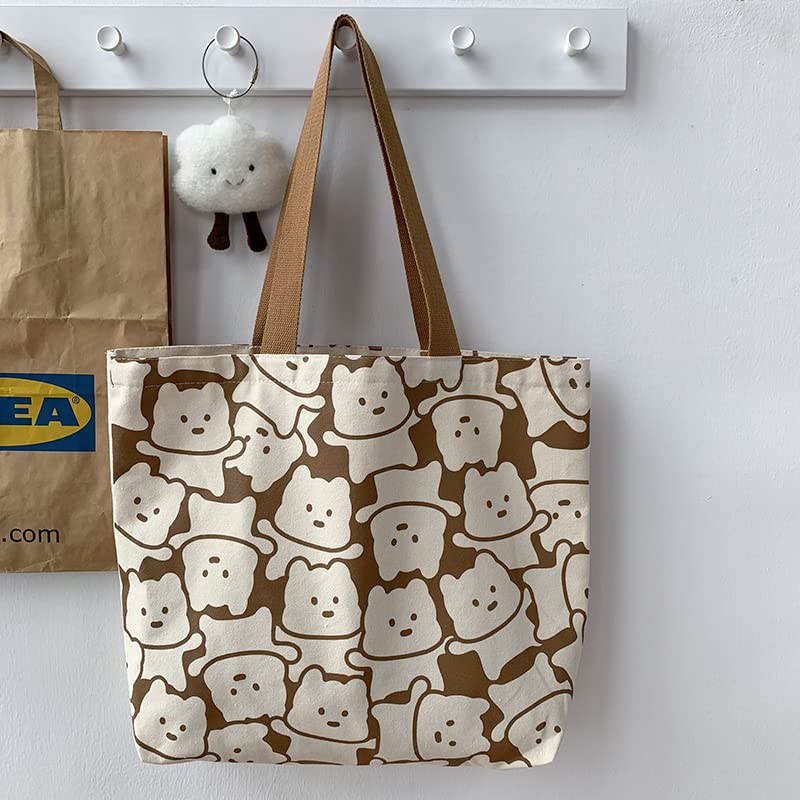 Zabonchie Cute Canvas Tote Large Shoulder School Outing Zippered Bag, Capacity, Bag, Bag, Bag, (Cartoon Bear)