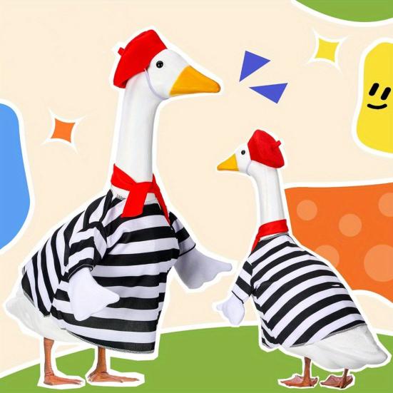 1 Set Porch Goose Outfits Outdoor Garden Lawn Yard Goose Statue Striped Shirt Red Hat Hawaii Bikini Swim Ring Holiday Party Dress-up Clothing