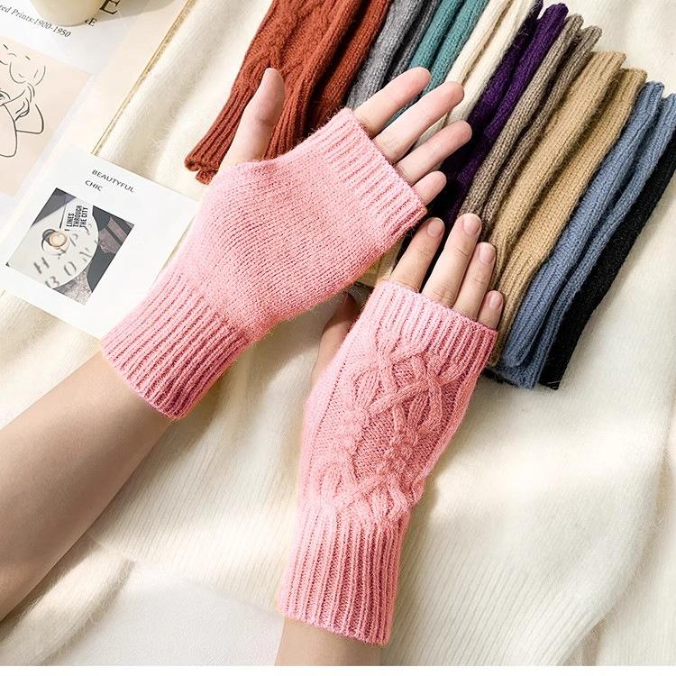 Half Finger Gloves for Women Winter Soft Warm Wool Knitting Arm Gloves Soft Warm Half Finger Handschoenen Unisex Mitten Guantes