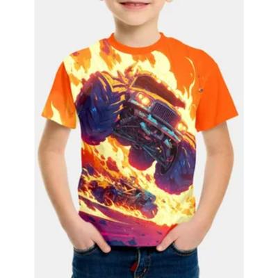 Camisetas para niños Cuello redondo Tops Poliéster Ropa deportiva casual Cómodas Camisetas Manga corta Estampado 3d Camiseta