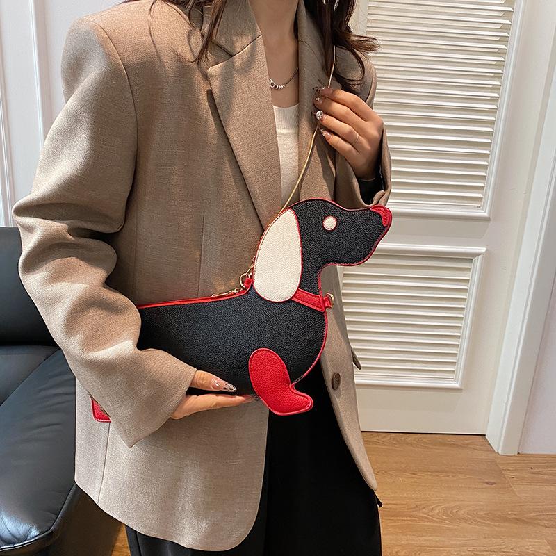 Yogodlns Cartoon Dog Design Shoulder Bag for Women's PU Leather Crossbody Bags with Chain Personalized Zipper Evening Party Purse Satchel