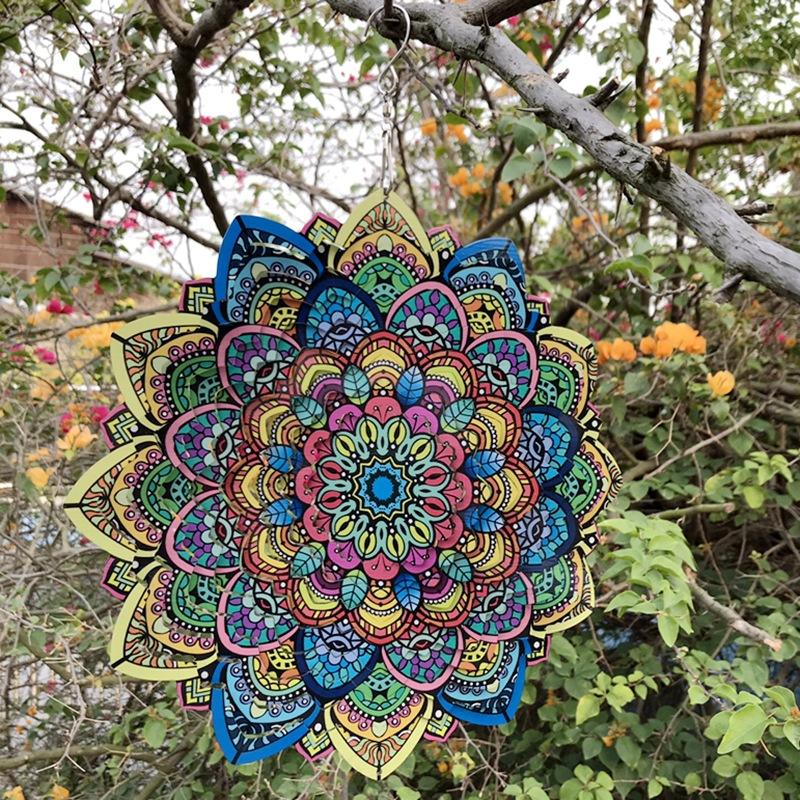 12 Inch Foldable Rotating Wind Chime 3D Color Wind Chime Mandala Wall Hanging Decor Outdoor Garden Pendant Creative Gift for Kid