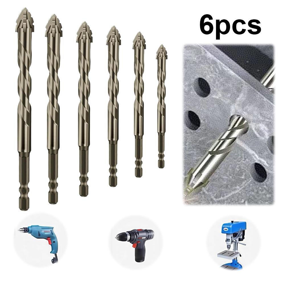 6PCS 4-Blade Saw Tooth Eccentric Drill Bit 4/5/6/8/10/12mm Alloy Drill Bit Four-Edge Serrated Drill Bits for Glass/Tile/Concrete