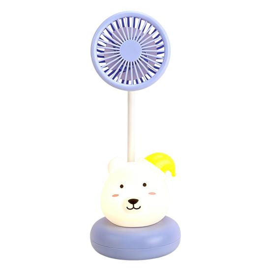 Cartoon Animal Night Light Fan with Flexible Neck USB Rechargeable Bedside Light Desk синий