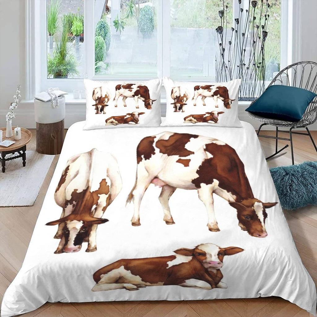 Kuh Bettbezug Set Twin King Size Liebliches Bauernhaus Tier Bettwäsche Set Mikrofaser Bettdeckenbezug Für Teenager Erwachsene Zimmerdeko