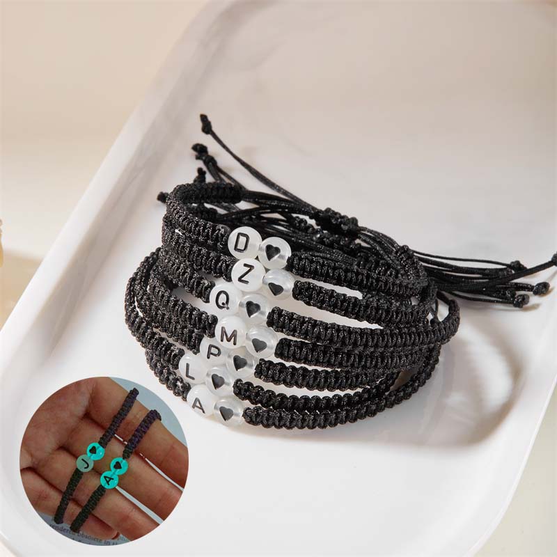 26 Letters Initial Heart Bracelets for Lovers A-Z Letter Luminous Personalized Name Braided Bangles Women Men Friendship Jewelry