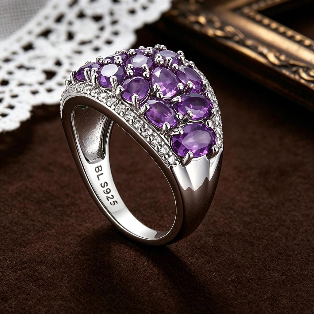 Gorgeous 925 sterling silver women's Big ring natural amethyst gemstone noble fine jewelry for anniversary engagement gift