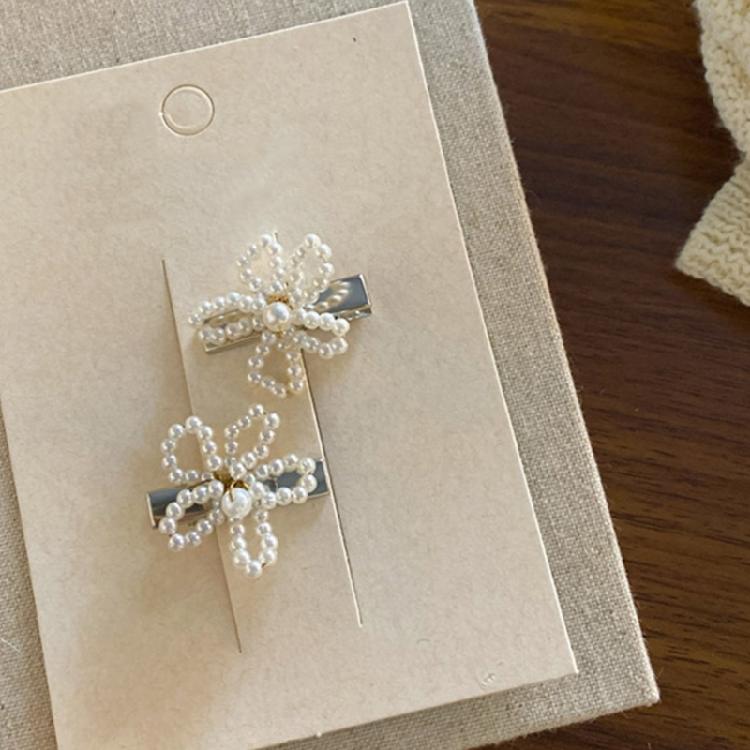 2PCS Hair Clip Artificial Pearls Flower Hairpin Side Bangs Clip Shopping Sidepin Side Pin Lady Hair Styling Tool