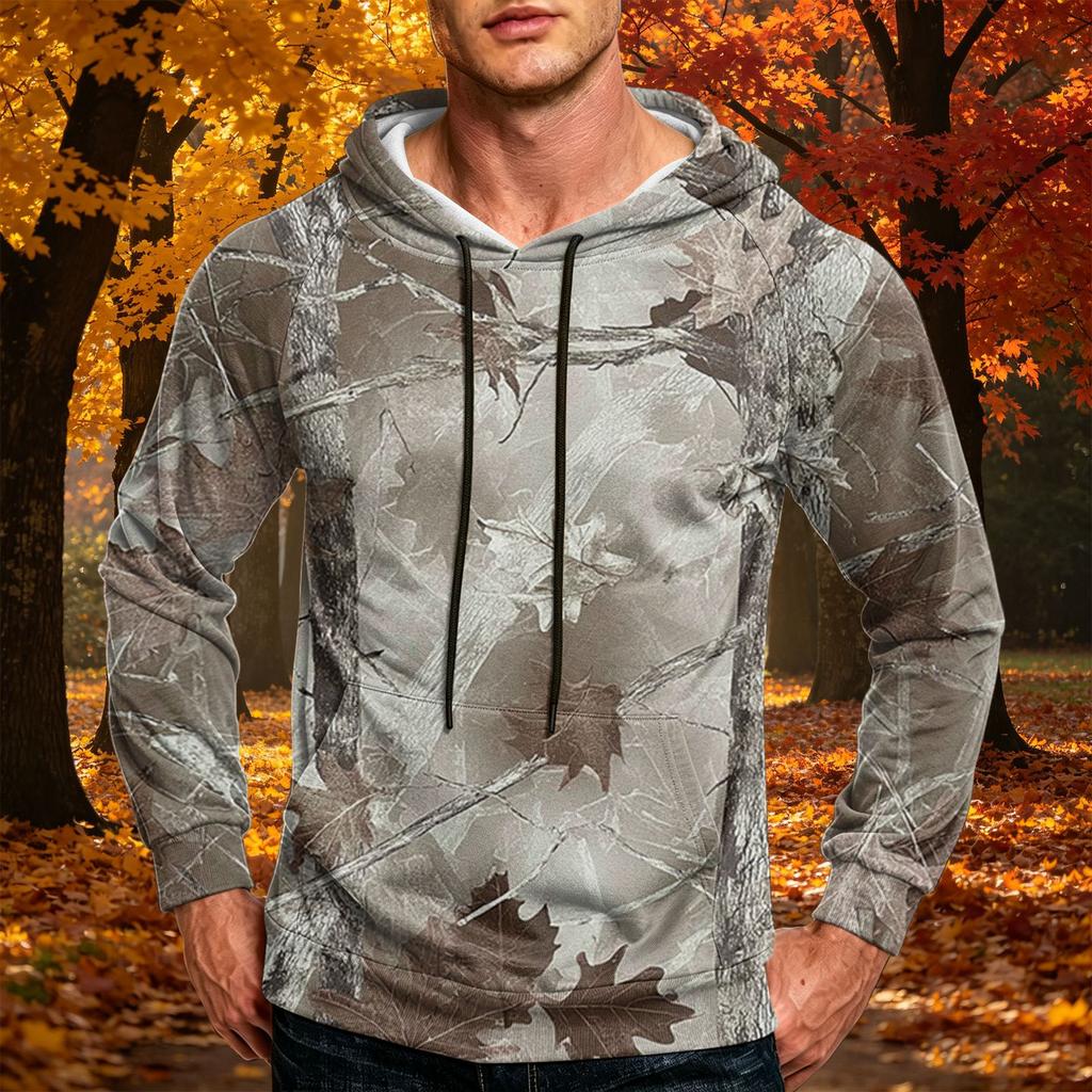 Men's Printed Loose Fit Casual Hoodie with Pocket and Drawstring