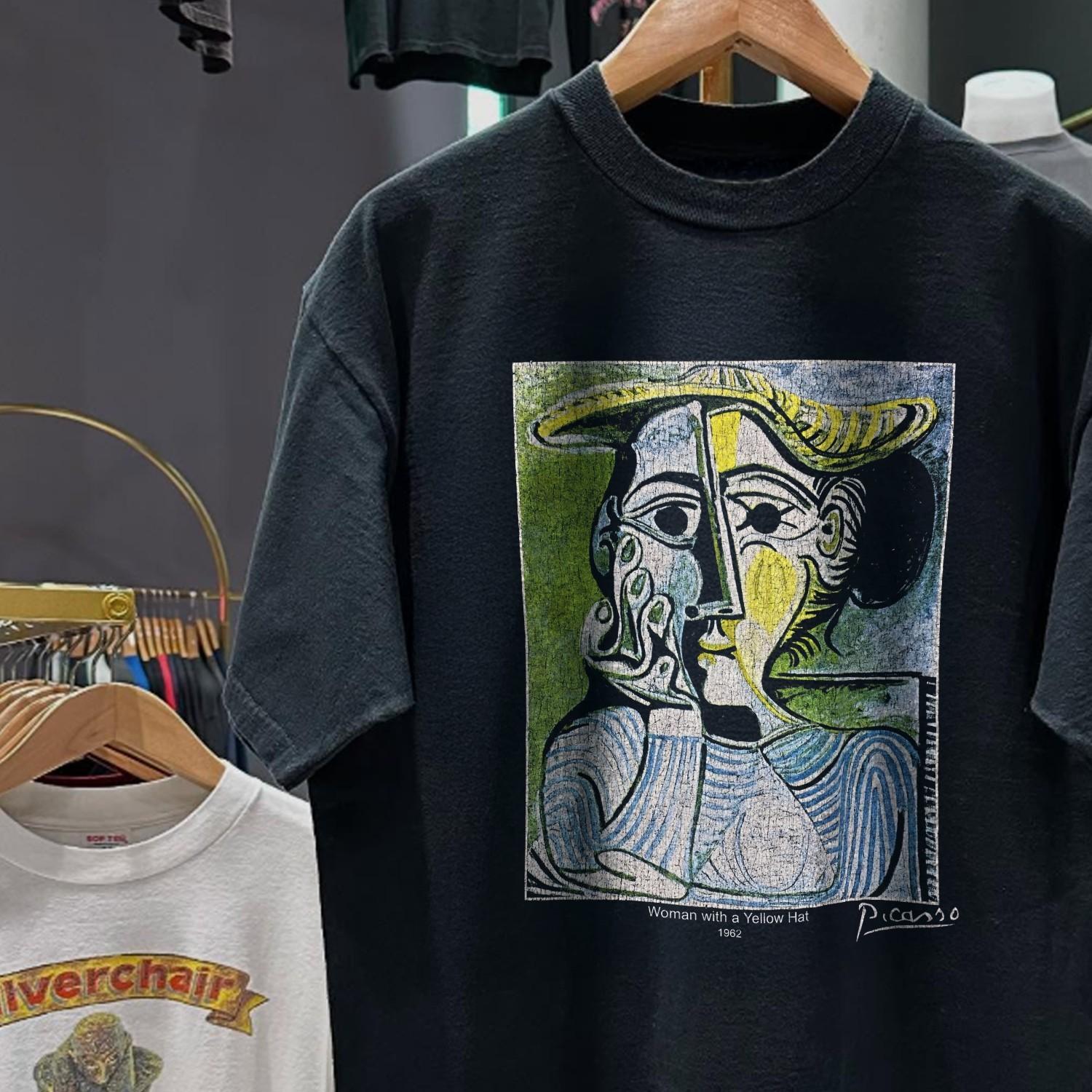90s Picasso Woman With A Yellow Hat Classic T-Shirt Black M 2XL